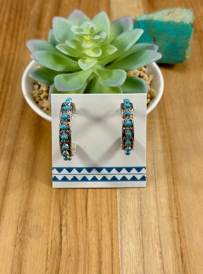 Kingman Turquoise Sterling Hoop Earrings