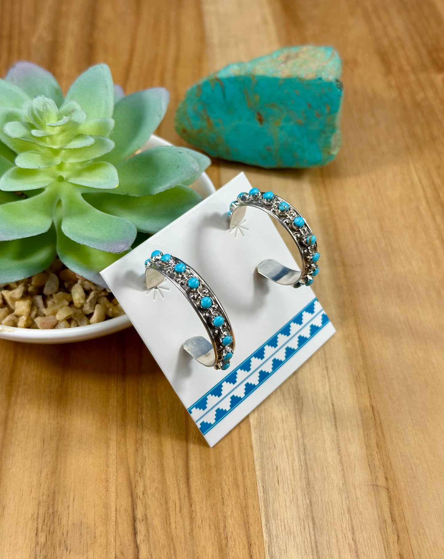 Kingman Turquoise Sterling Hoop Earrings
