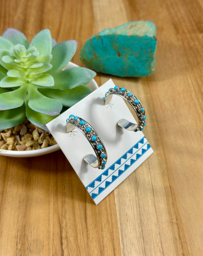 Kingman Turquoise Sterling Hoop Earrings