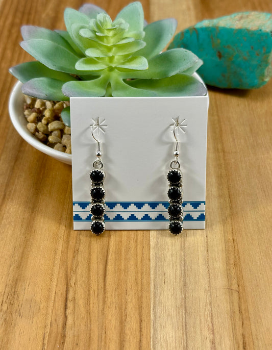 Black Onyx 4 Stone Row Dangle Earrings
