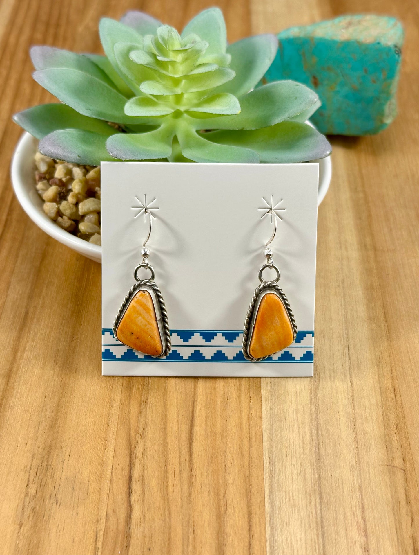 Orange Spiny Triangle Dangle Earrings