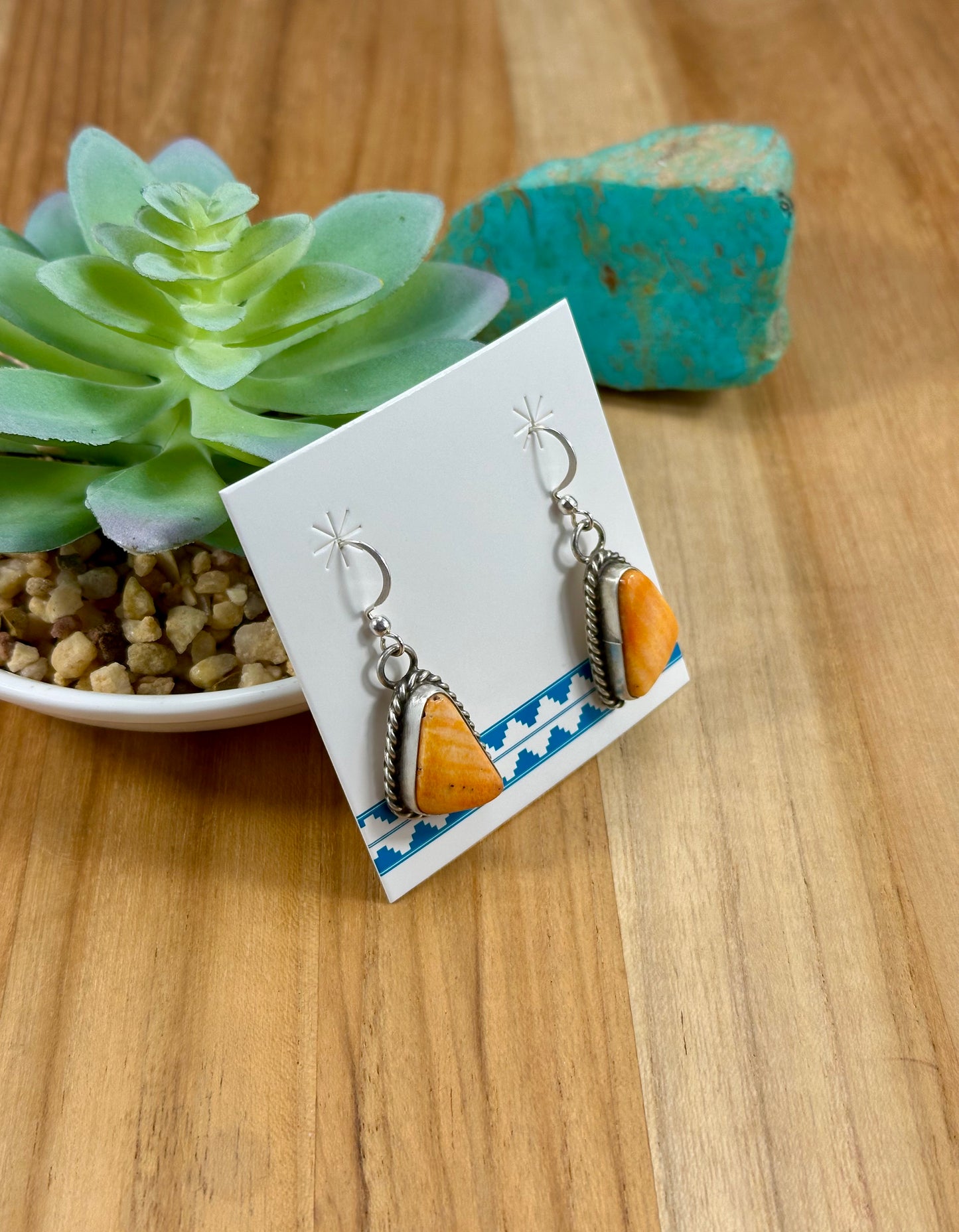 Orange Spiny Triangle Dangle Earrings