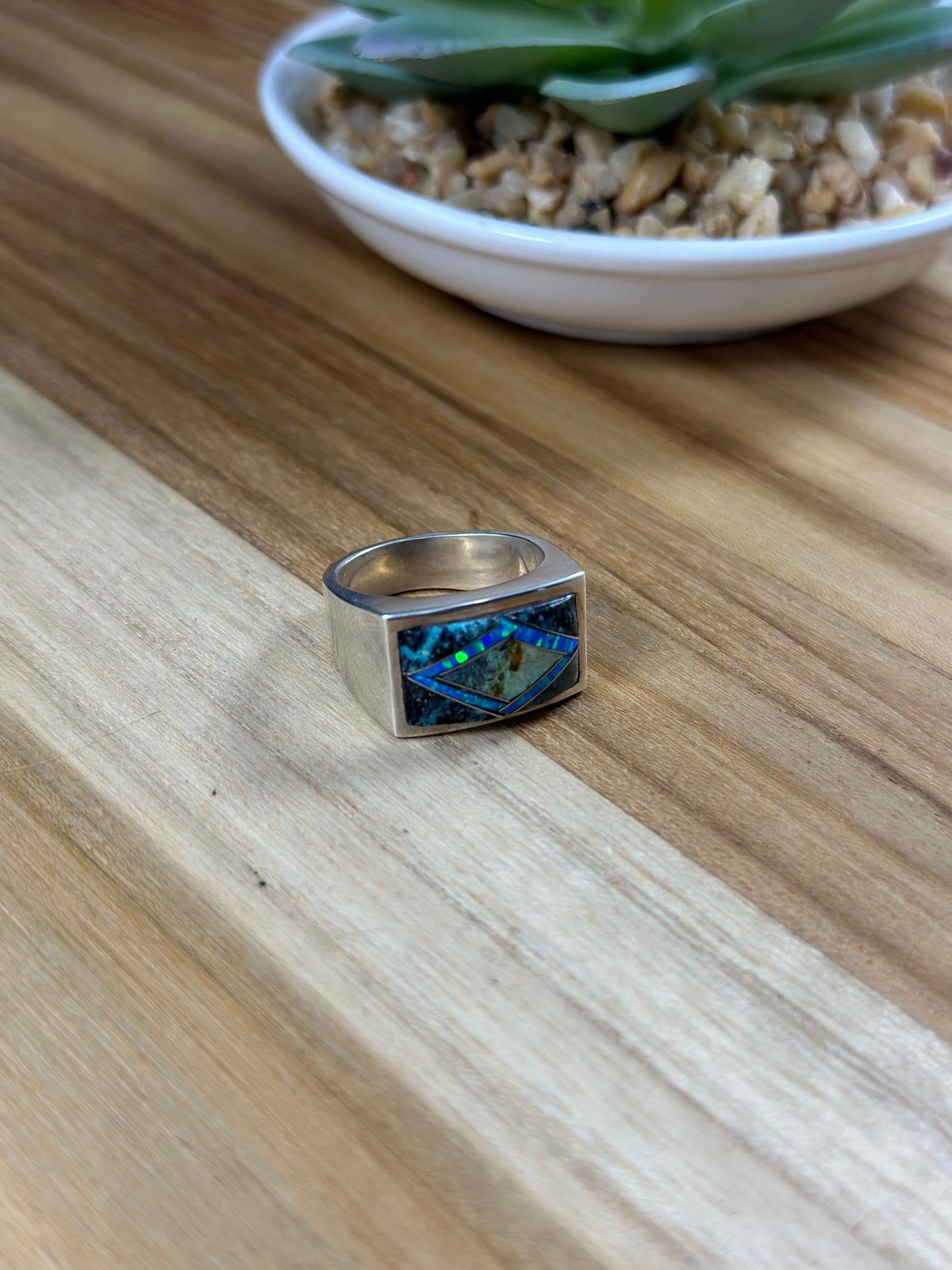 Men's Opal and Kingman Turquoise Inlay Ring