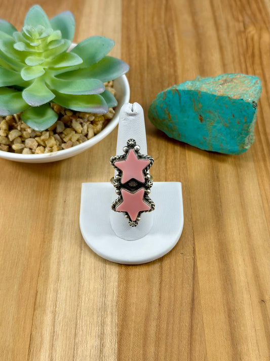 Pink Conch Double Star Sterling Ring