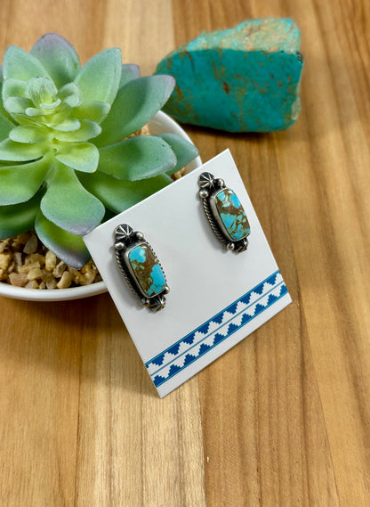#8 Turquoise Sterling Stud Earrings
