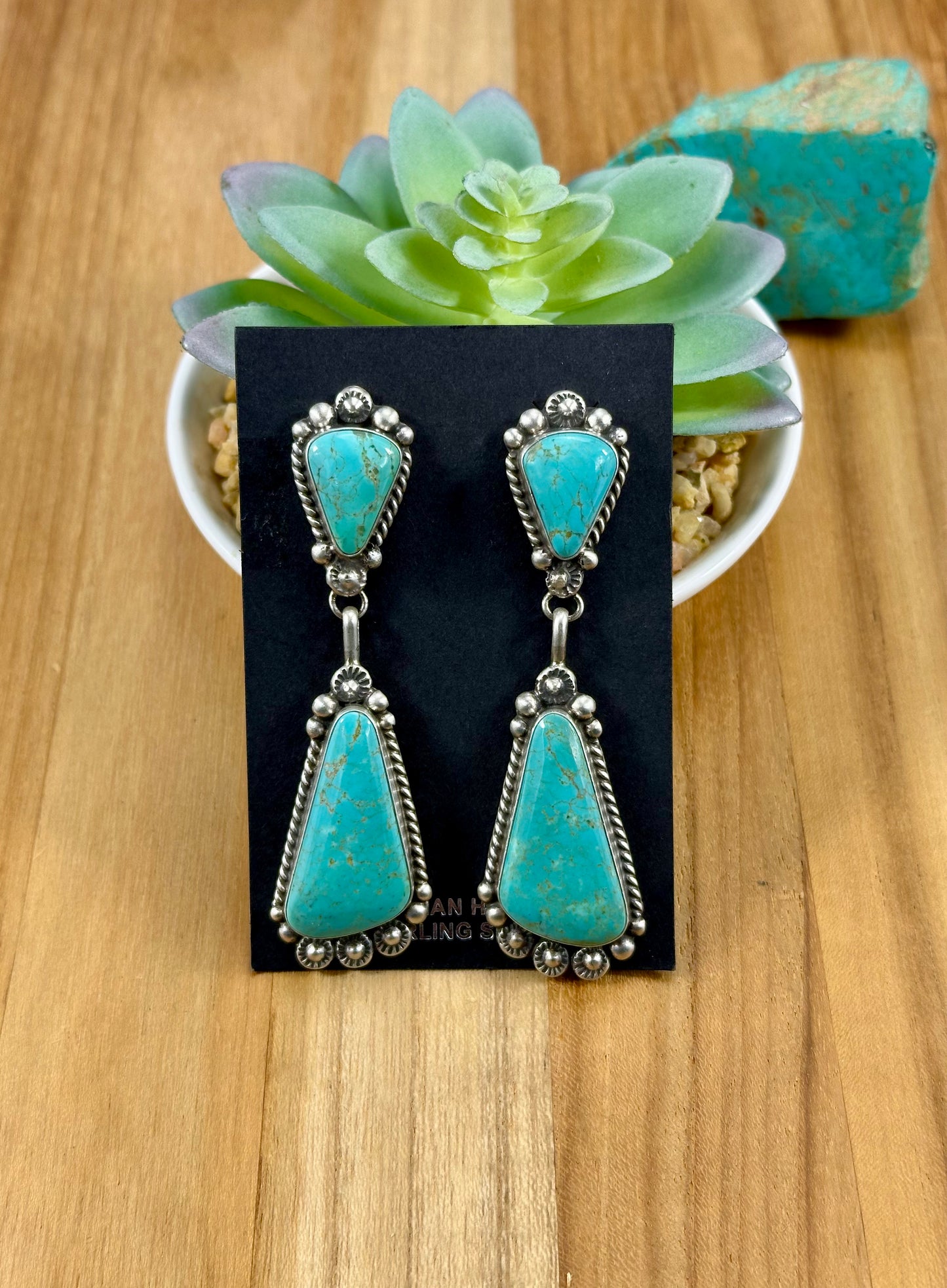 Kingman Turquoise Two Stone Dangle Earrings