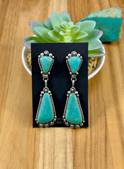 Kingman Turquoise Two Stone Dangle Earrings