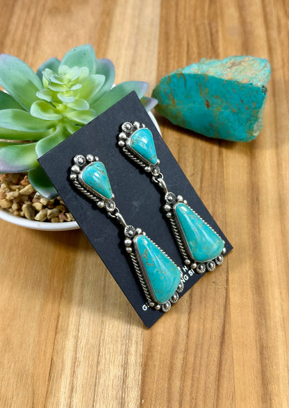 Kingman Turquoise Two Stone Dangle Earrings