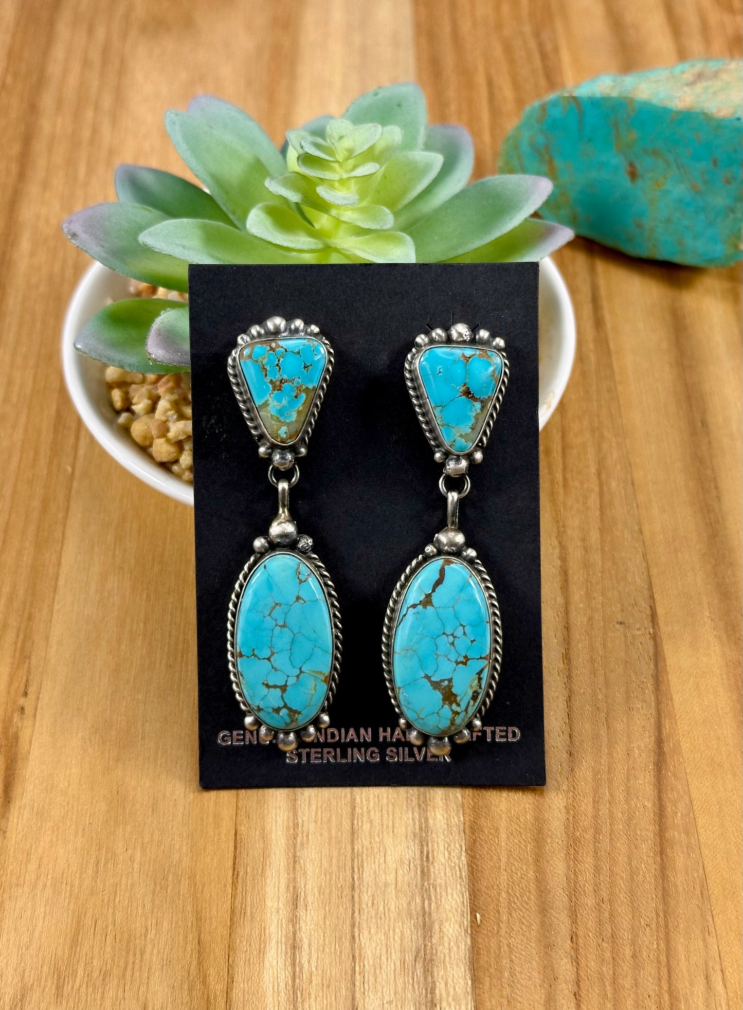 Kingman Turquoise Two Stone Sterling Earrings