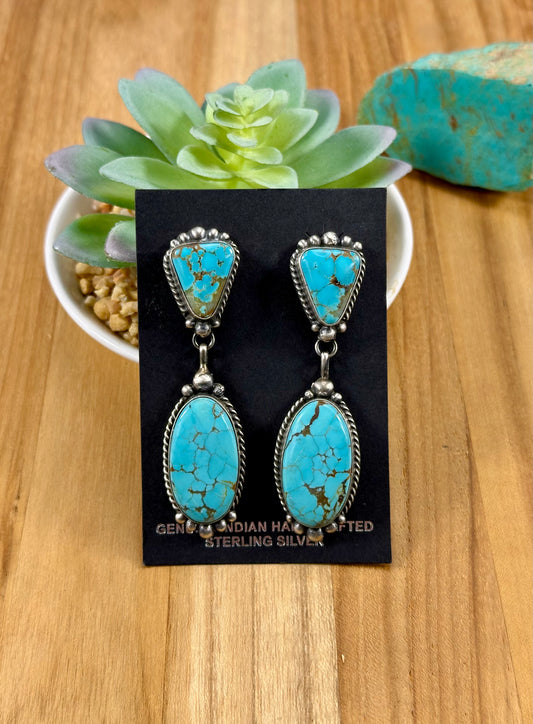 Kingman Turquoise Two Stone Sterling Earrings