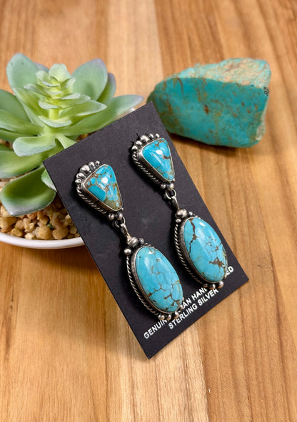 Kingman Turquoise Two Stone Sterling Earrings