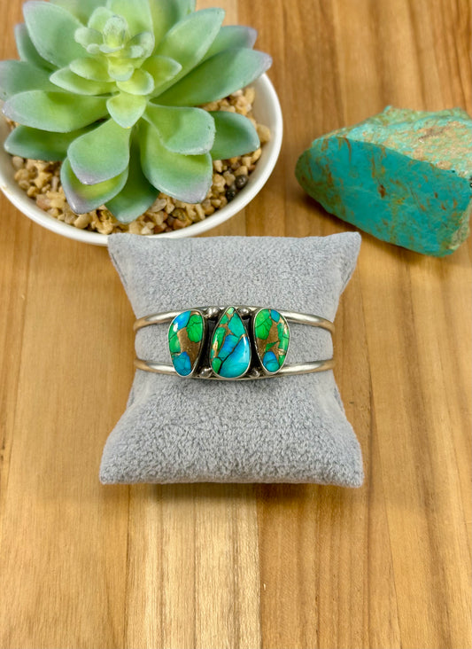 Peacock Dahlia 3 Stone Sterling Cuff