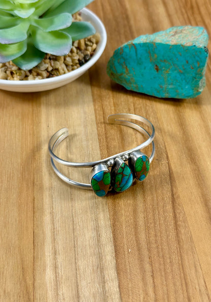 Peacock Dahlia 3 Stone Sterling Cuff