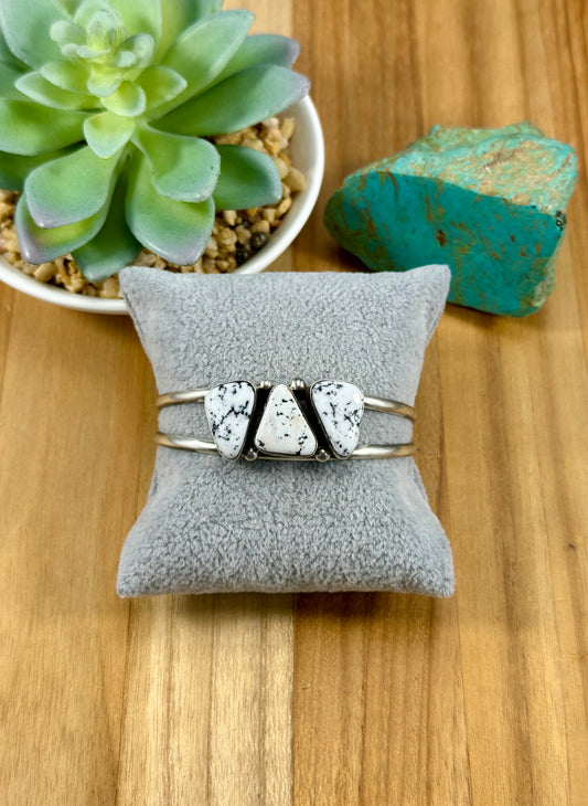 White Buffalo 3 Stone Sterling Cuff