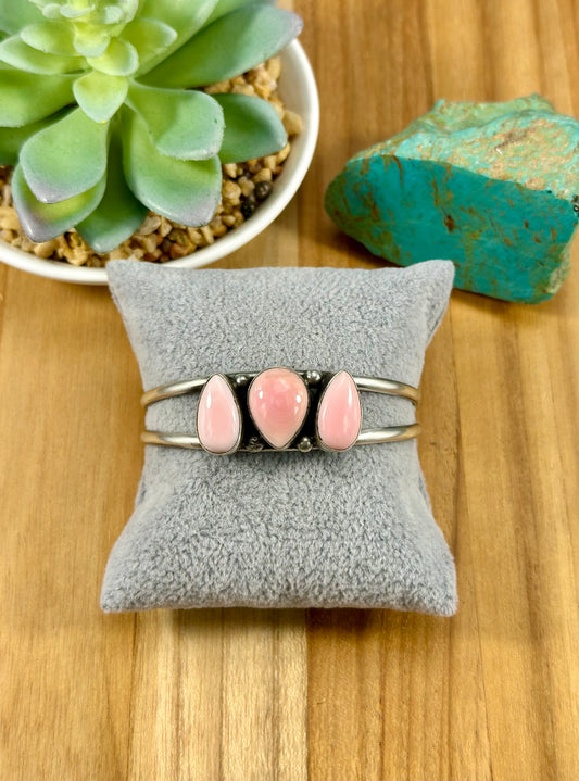 Pink Conch 3 Stone Sterling Cuff