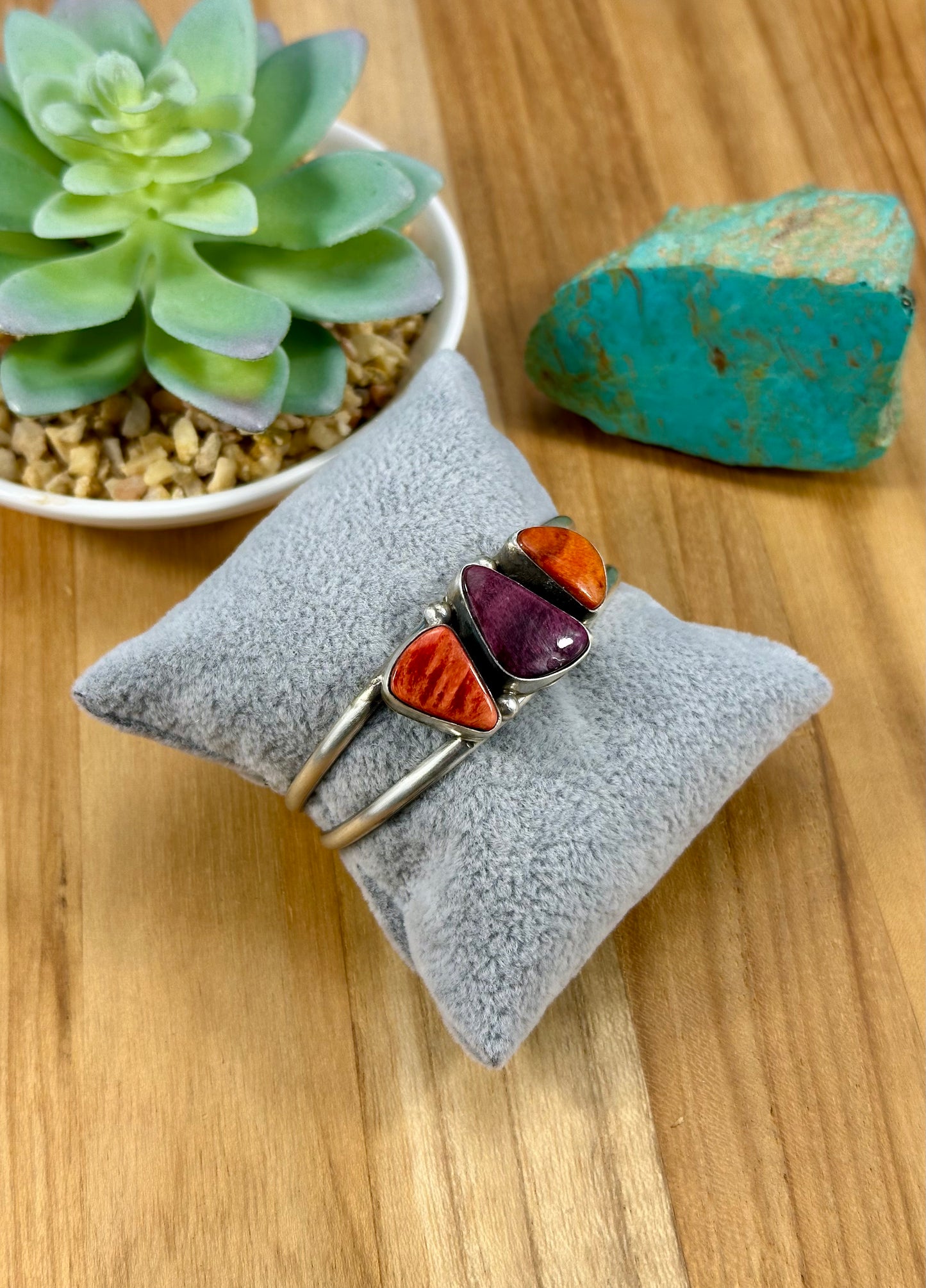 Orange & Purple Spiny 3 Stone Sterling Cuff