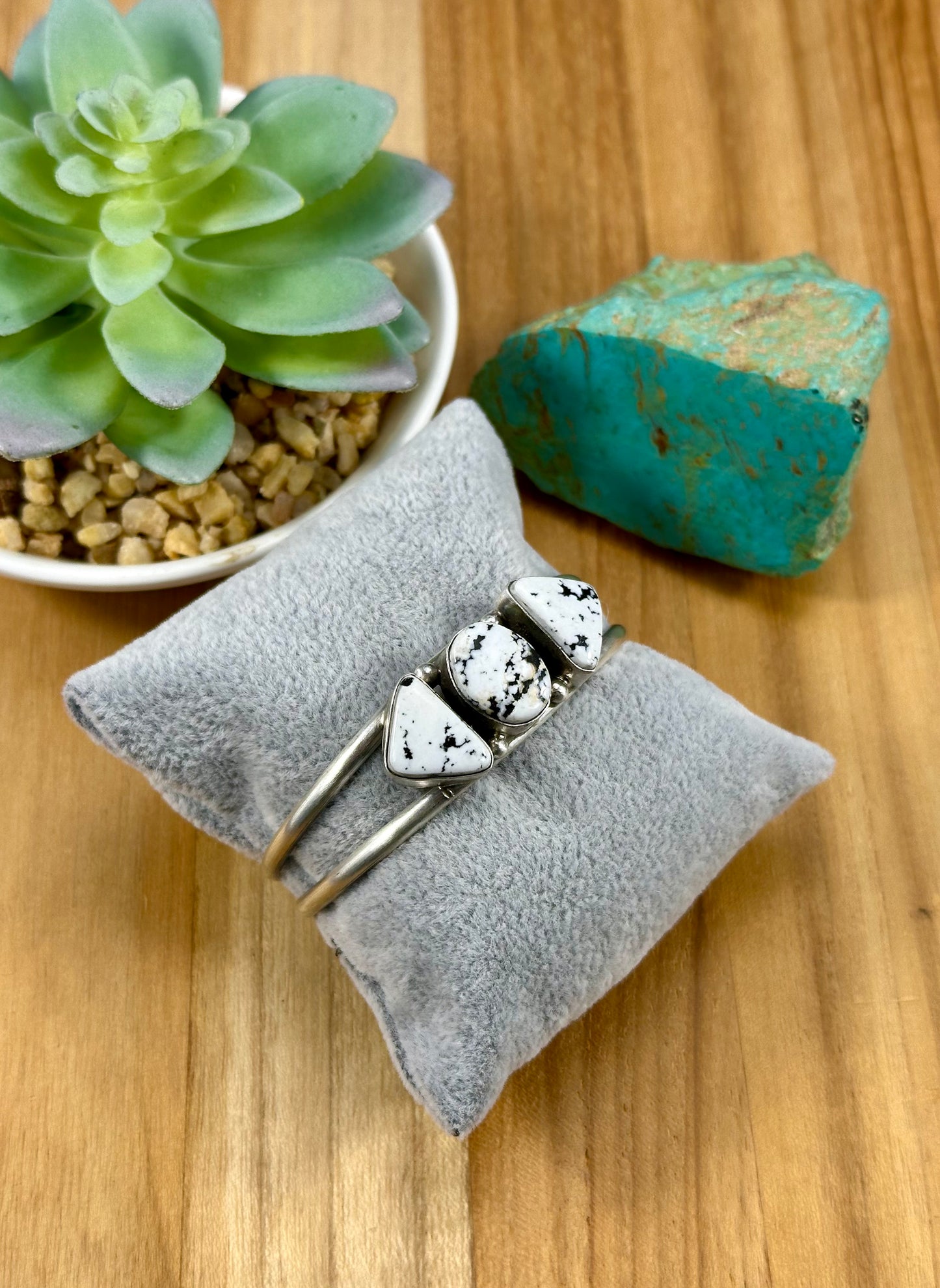 White Buffalo 3 Stone Sterling Cuff