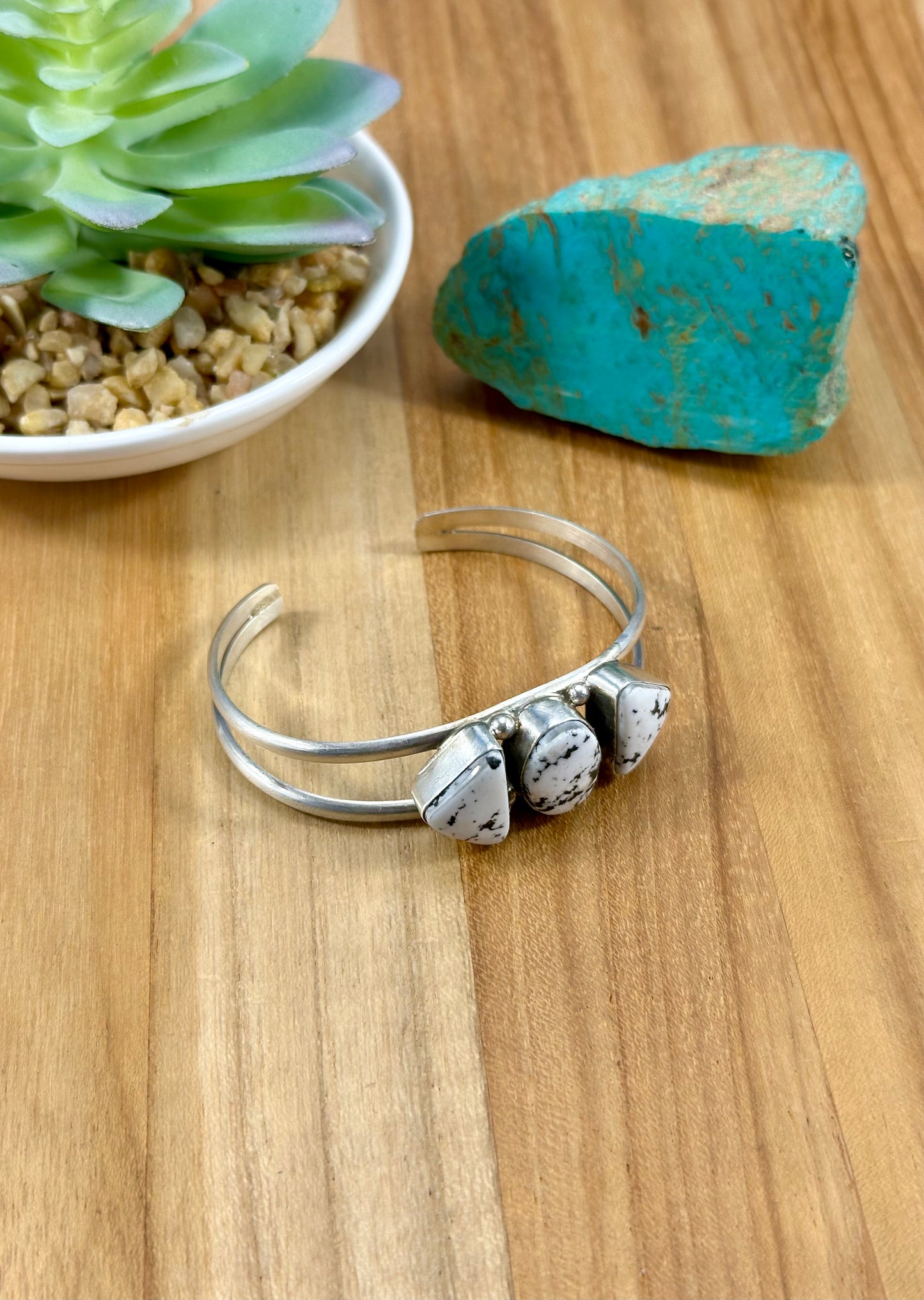 White Buffalo 3 Stone Sterling Cuff