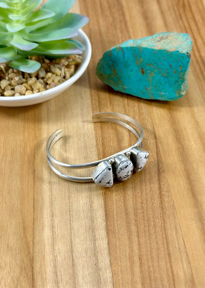 White Buffalo 3 Stone Sterling Cuff