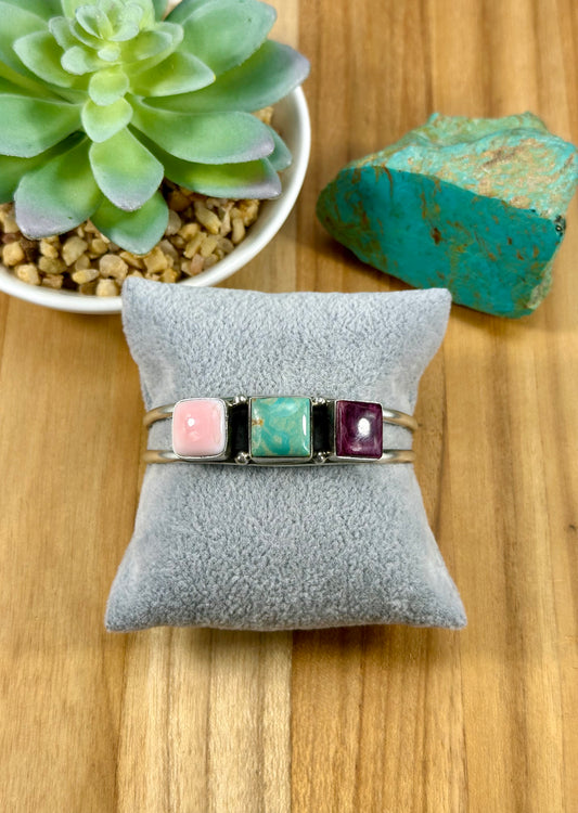 Multicolor Stone Row Sterling Cuff