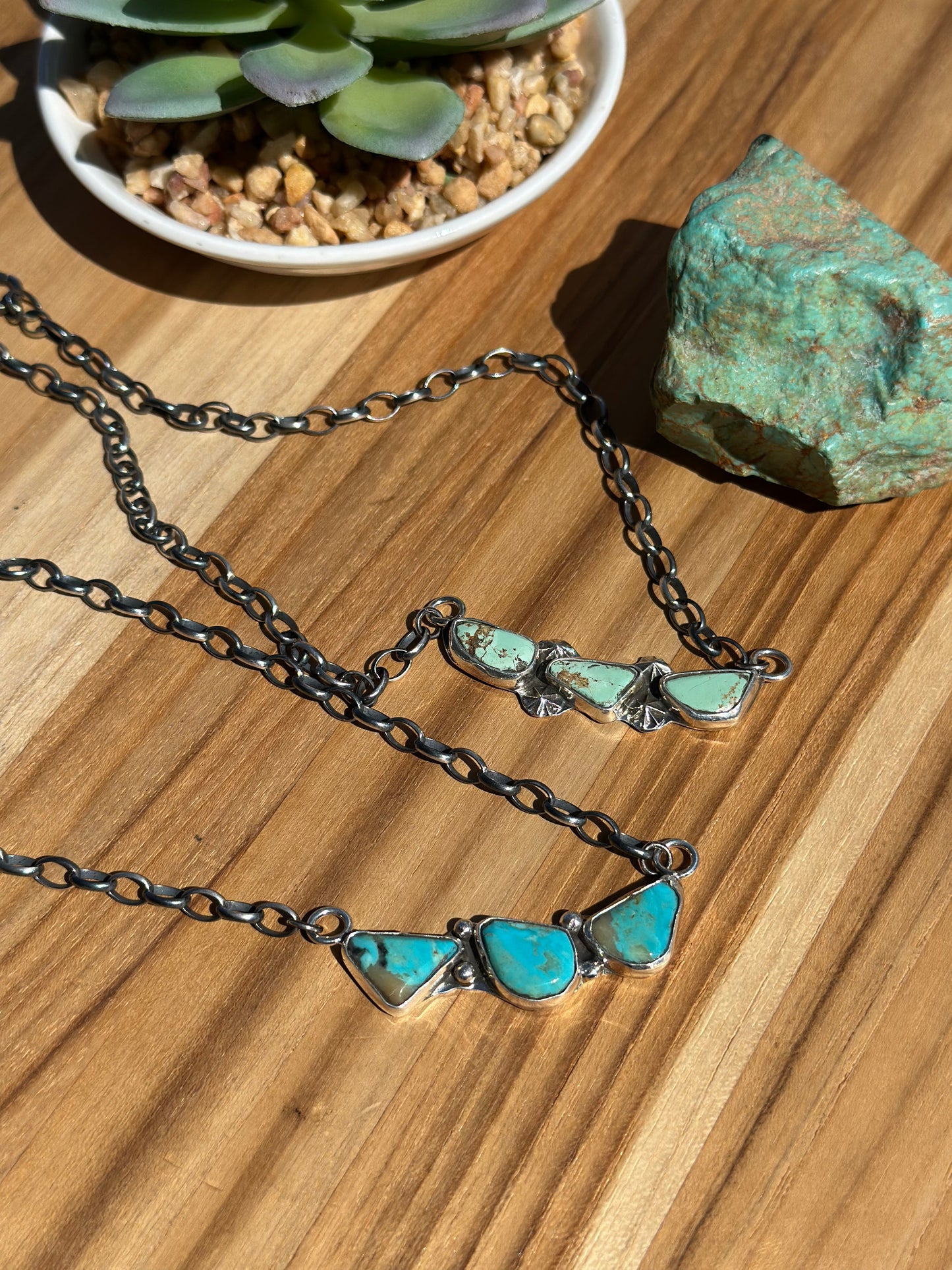 Kingman Turquoise 3 Stone Necklace