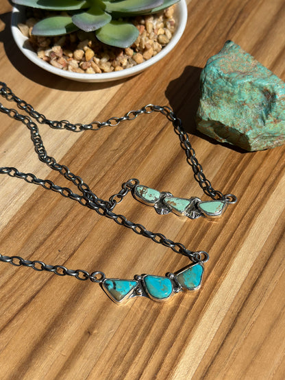 Kingman Turquoise 3 Stone Necklace