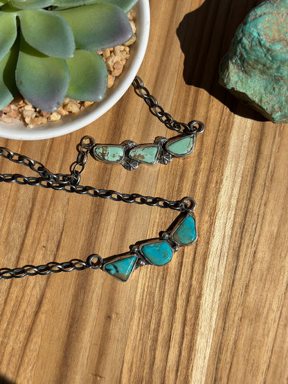 Kingman Turquoise 3 Stone Necklace