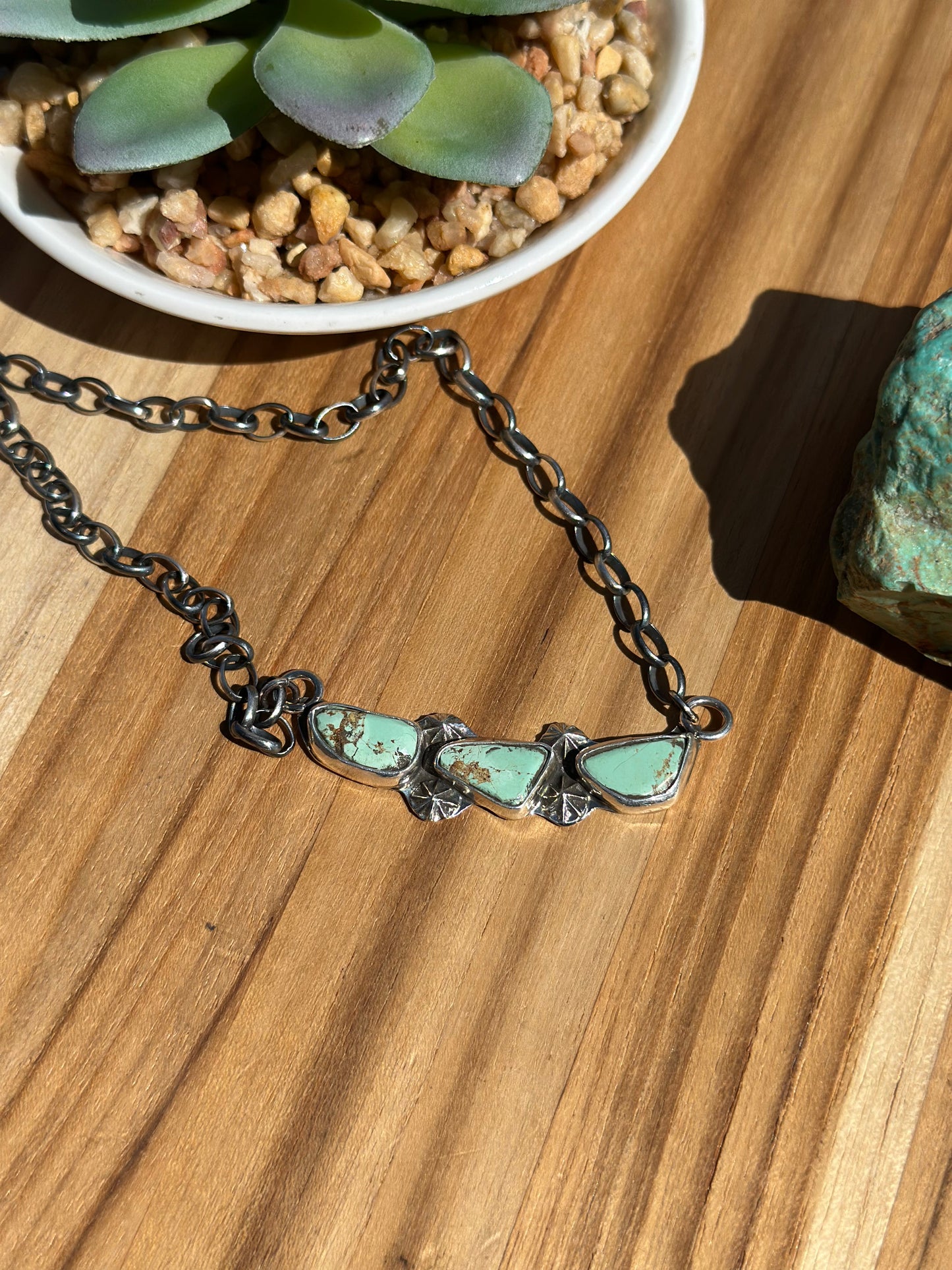Kingman Turquoise 3 Stone Necklace