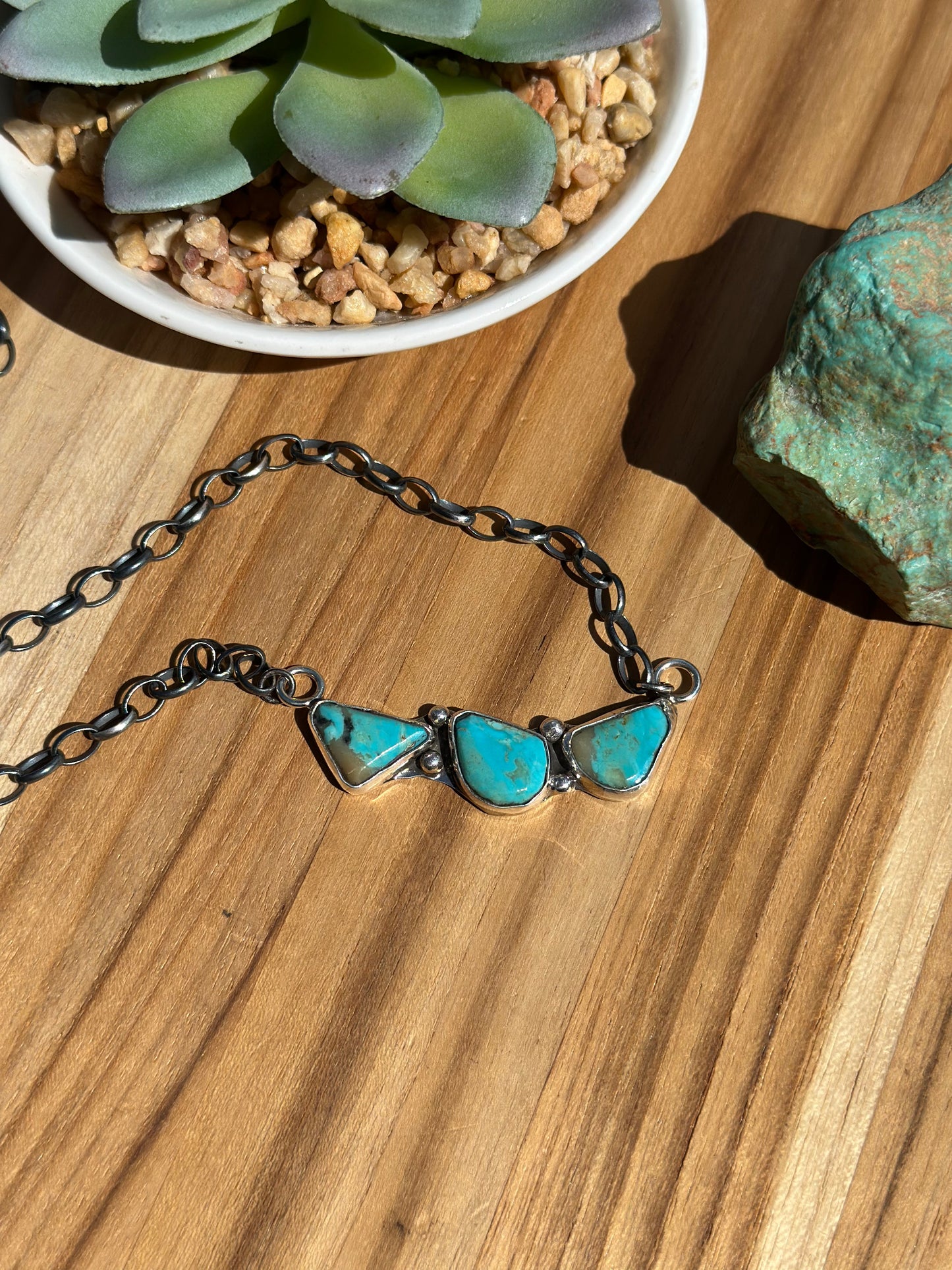 Kingman Turquoise 3 Stone Necklace