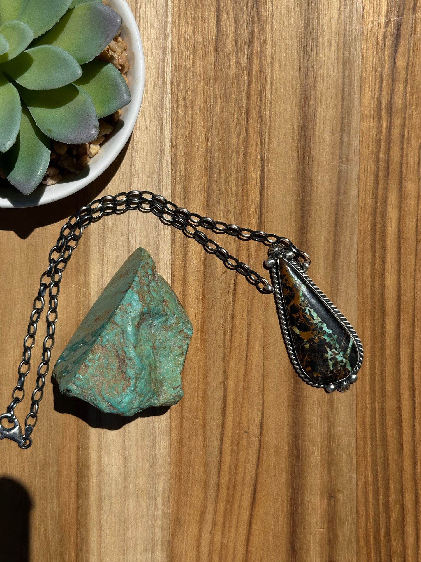 Black Jack Teardrop Sterling Silver Necklace