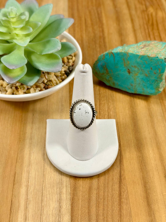 White Buffalo Oval Sterling Ring