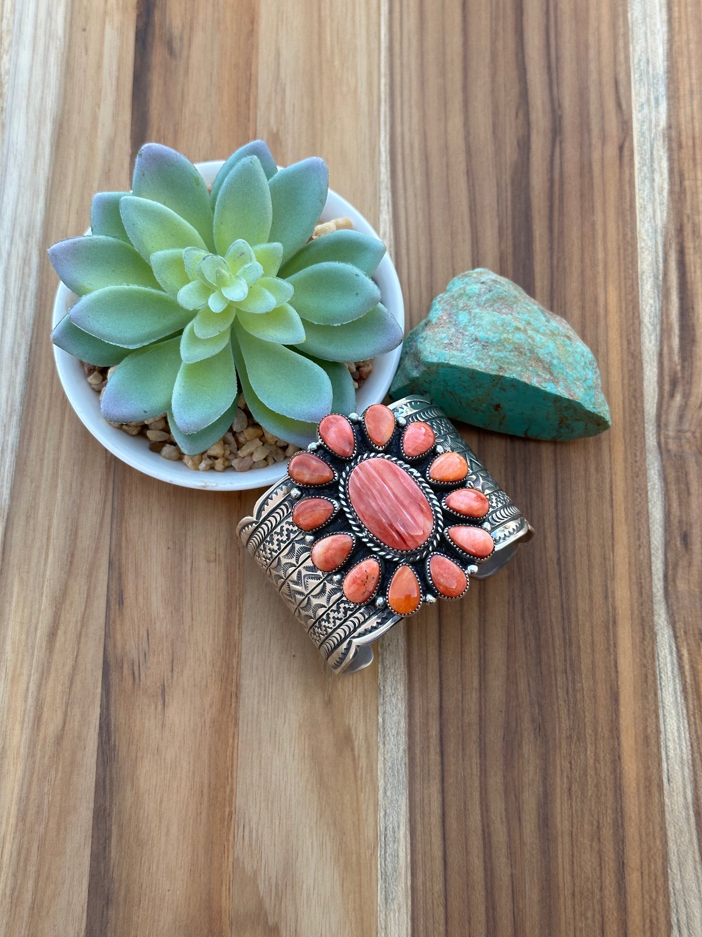 Red Spiny Floral Cluster Cuff Bracelet