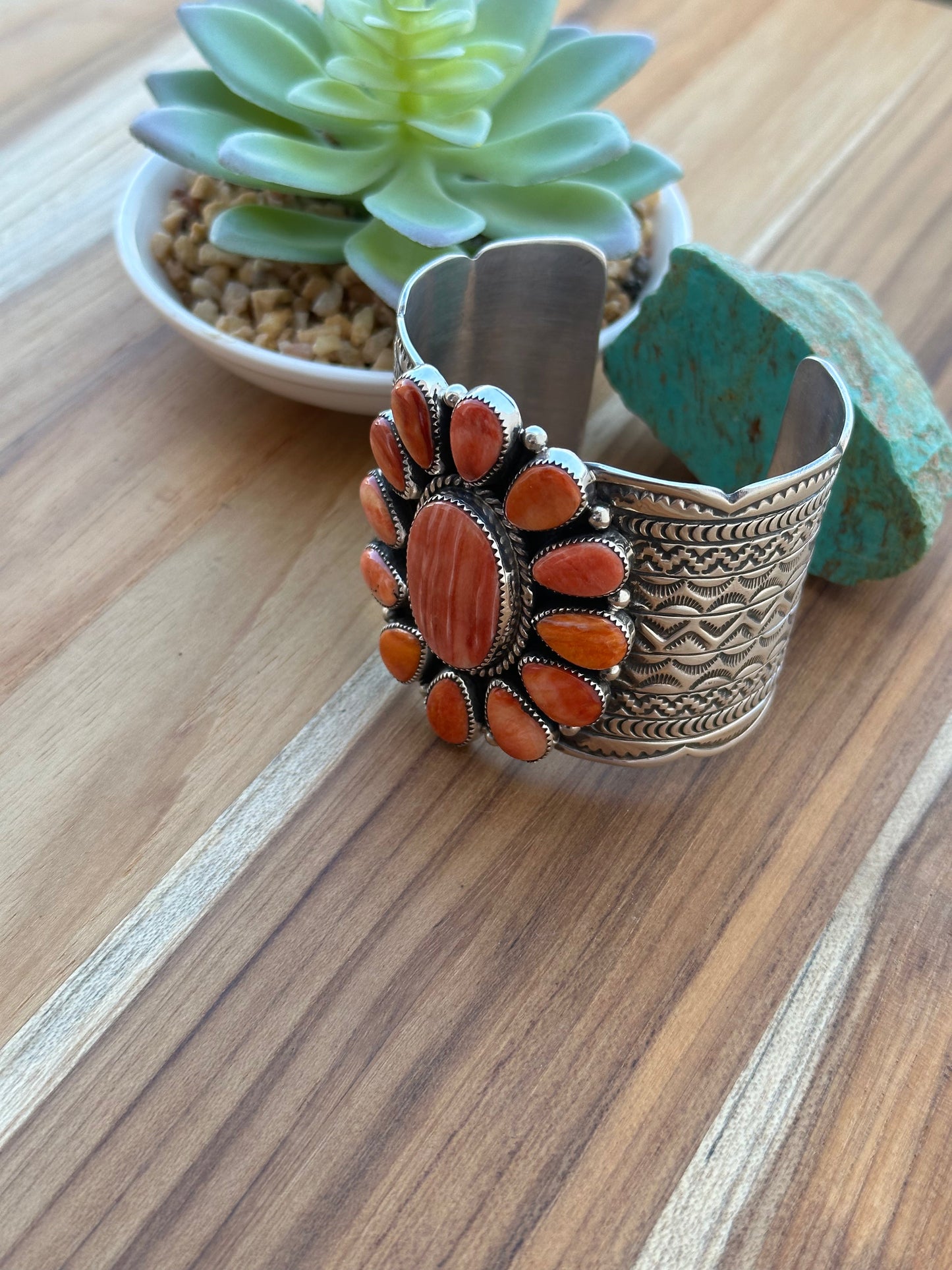 Red Spiny Floral Cluster Cuff Bracelet
