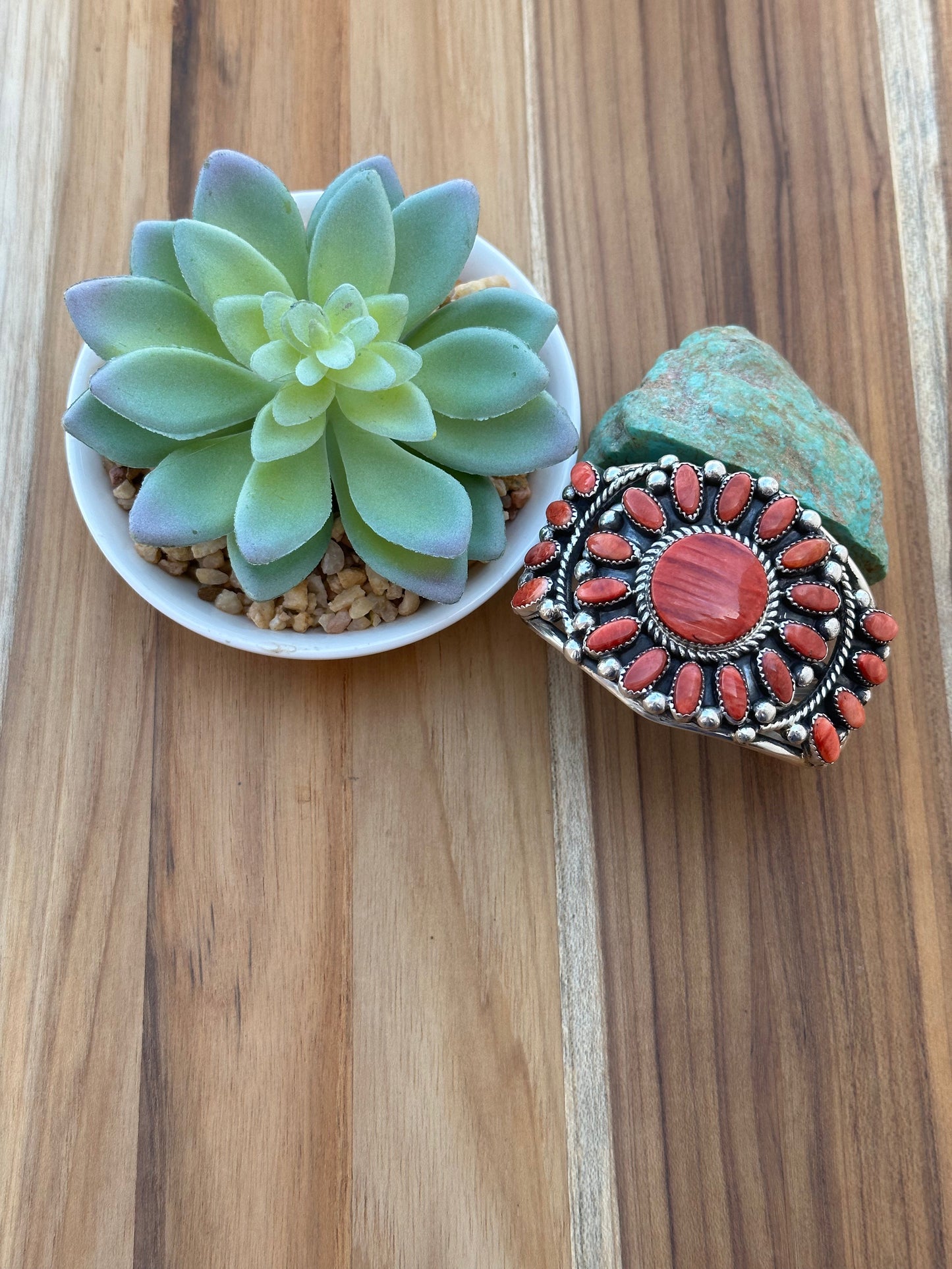 Red Spiny Floral Cluster Cuff Bracelet