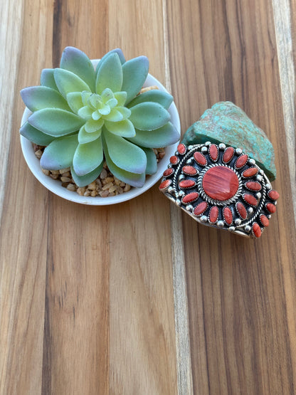 Red Spiny Floral Cluster Cuff Bracelet