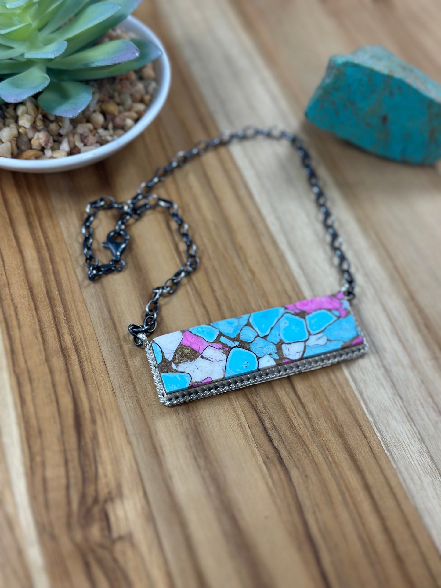 Cotton Candy Bar Sterling Silver Necklace