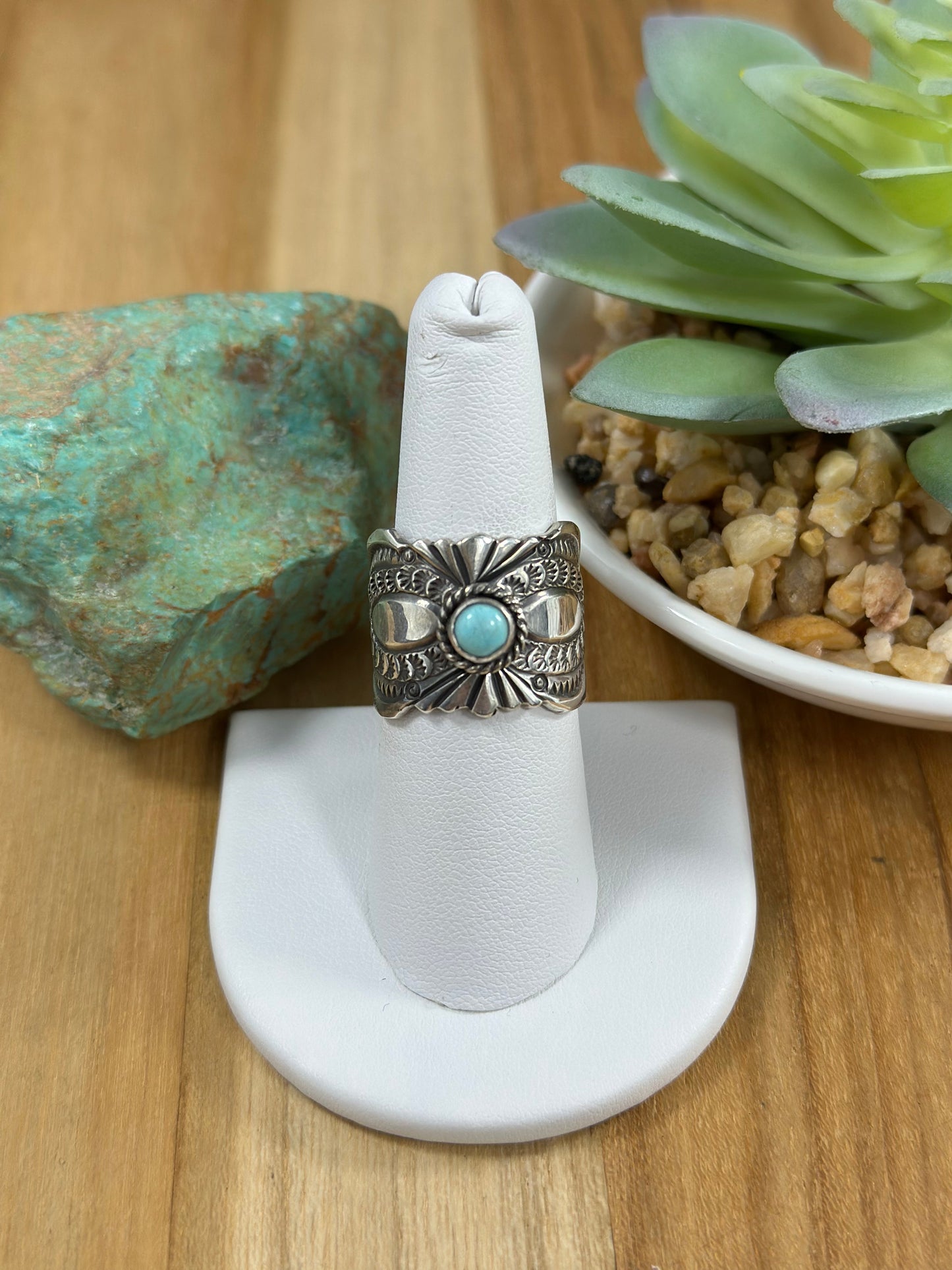 Reeves Kingman Turquoise Stamped Ring