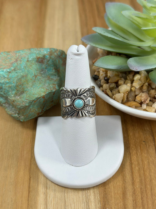 Reeves Kingman Turquoise Stamped Ring