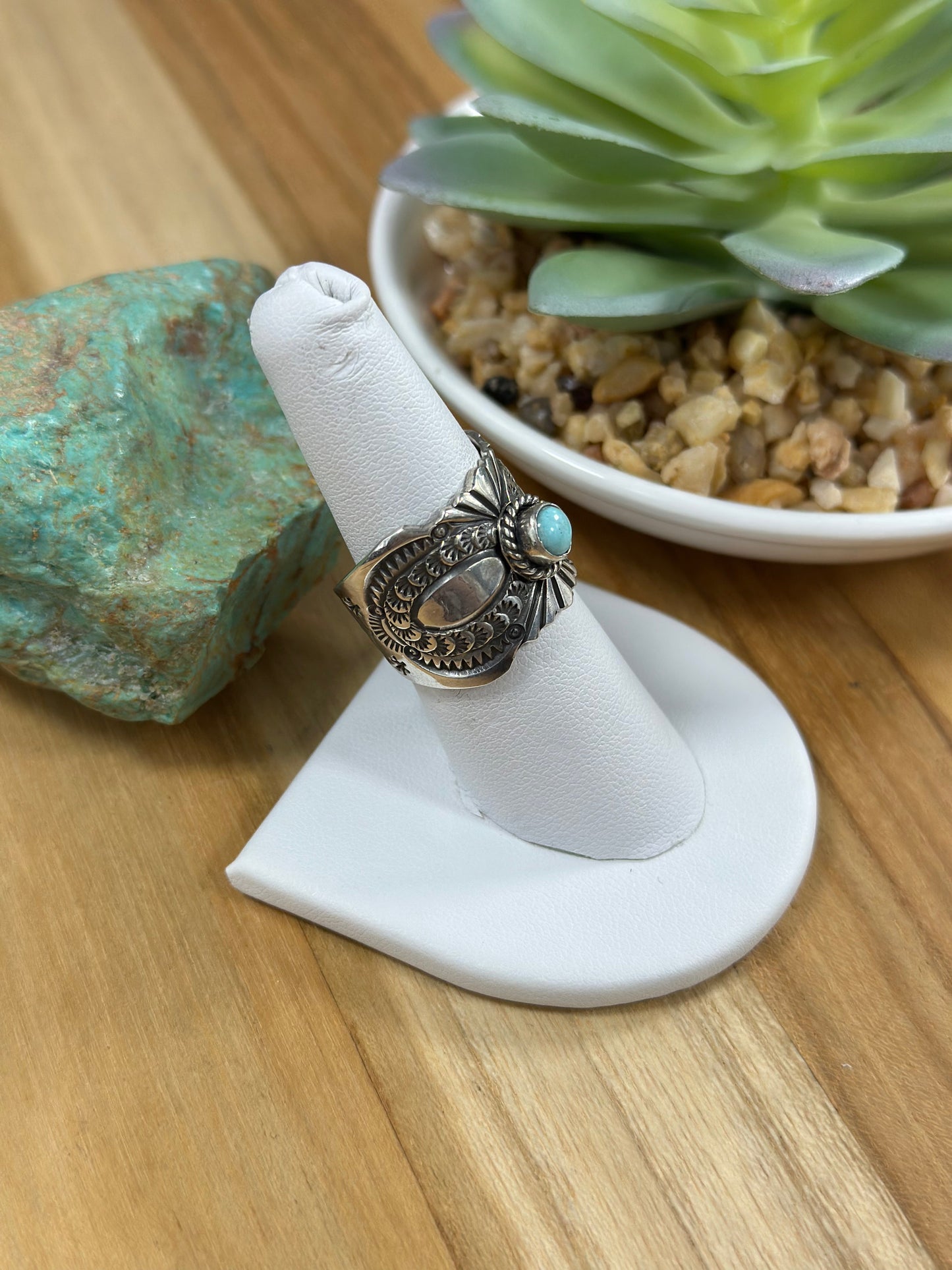 Reeves Kingman Turquoise Stamped Ring