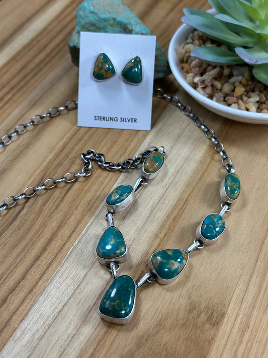Kingman Turquoise Lariat Necklace & Earring Set