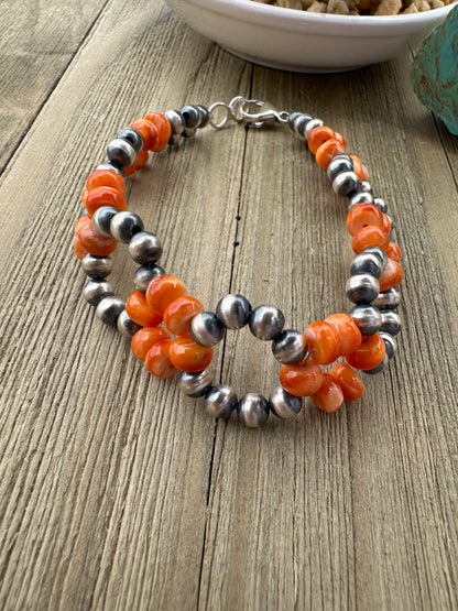 Orange Spiny Pearl Flower Bracelet
