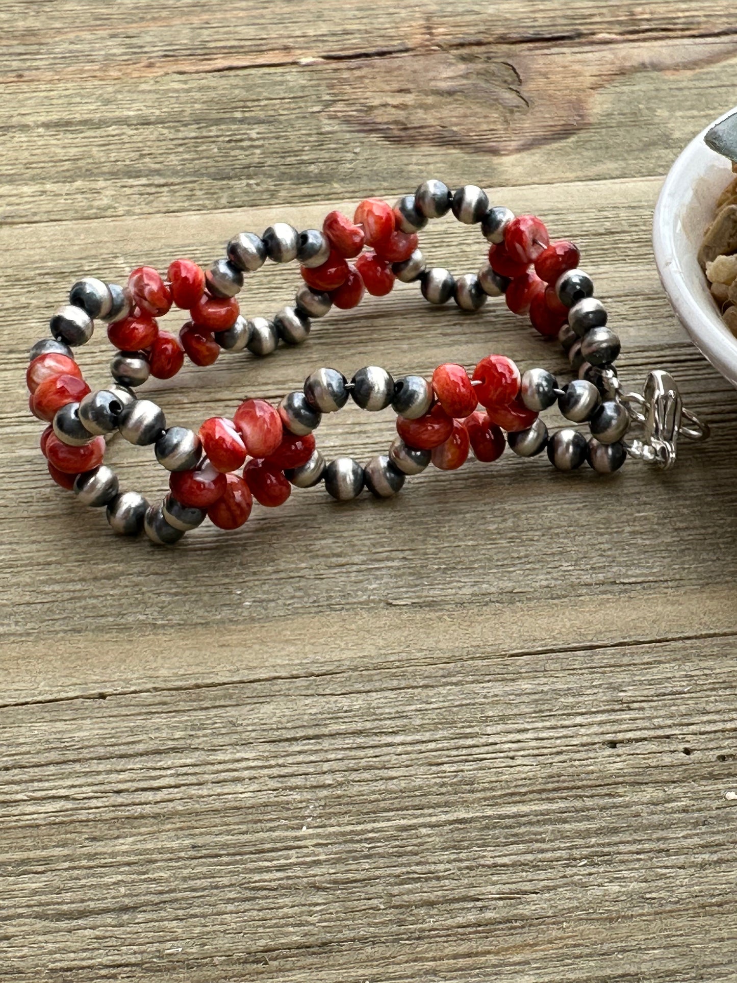 Red Spiny Pearl Flower Bracelet