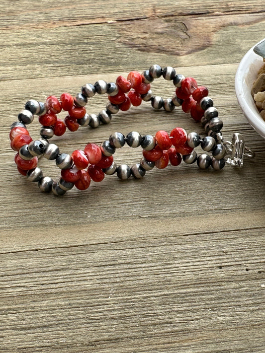 Red Spiny Pearl Flower Bracelet