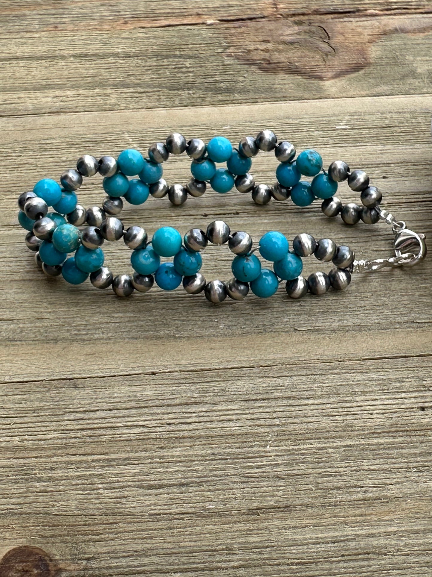 Kingman Turquoise Pearl Flower Bracelet