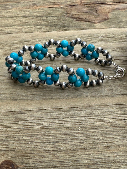 Kingman Turquoise Pearl Flower Bracelet