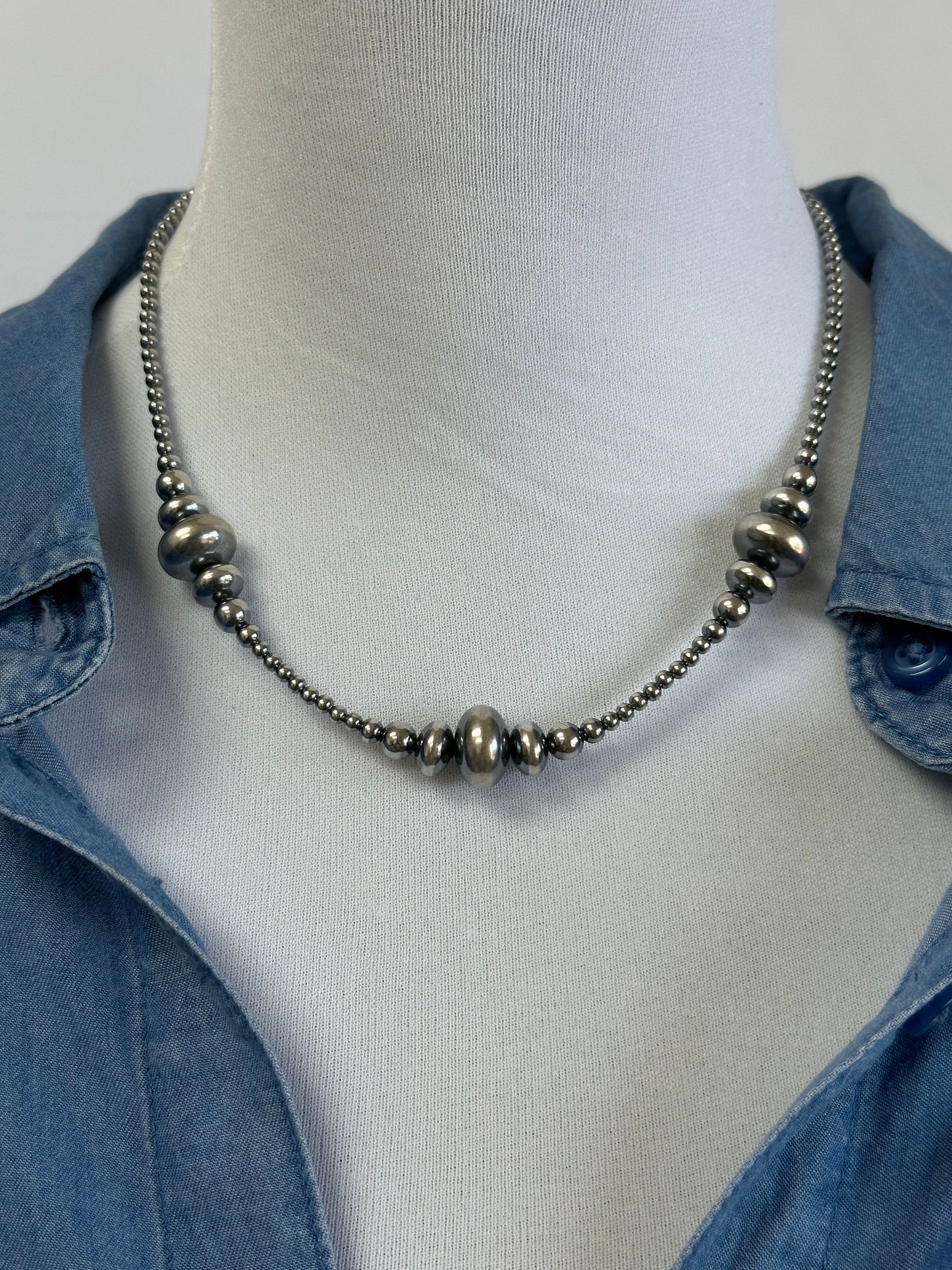 3-9MM Rondelle Sterling Pearls Necklace