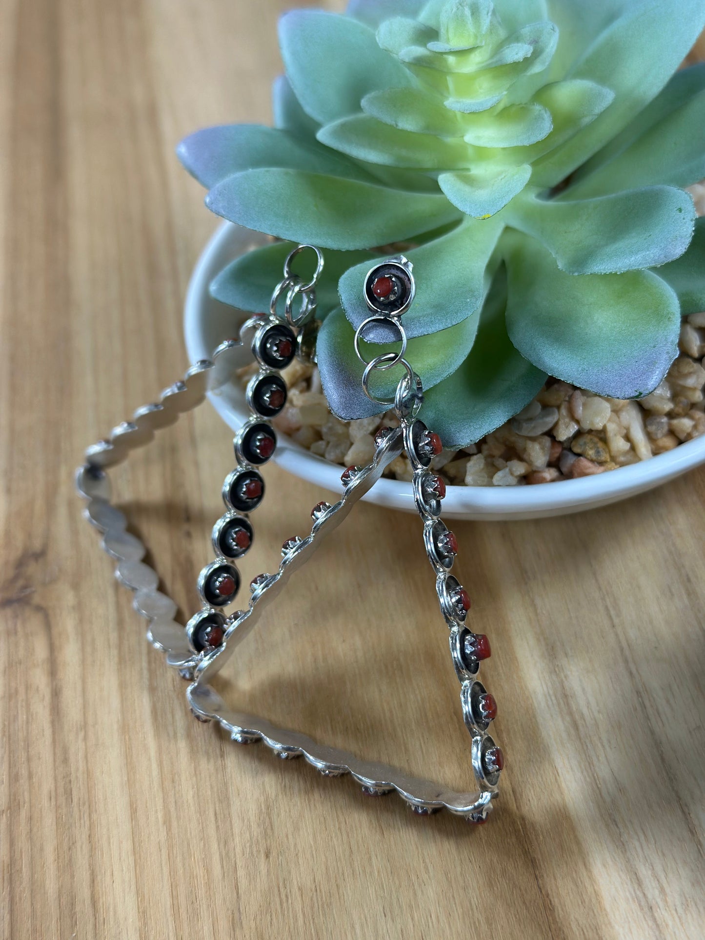 Zuni Coral Hoop Earrings