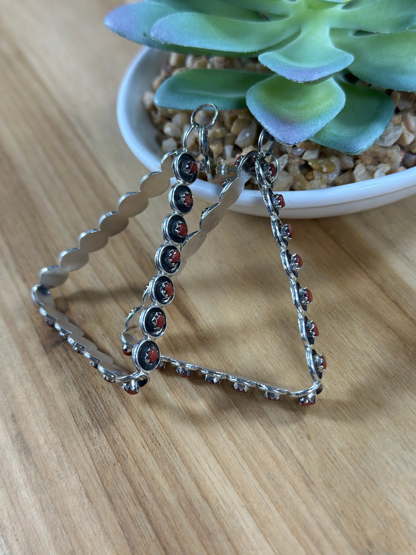 Zuni Coral Hoop Earrings