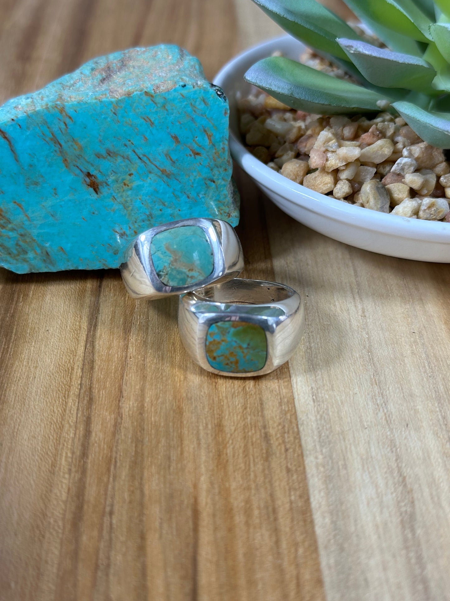 Signet Kingman Turquoise Inlay Rings