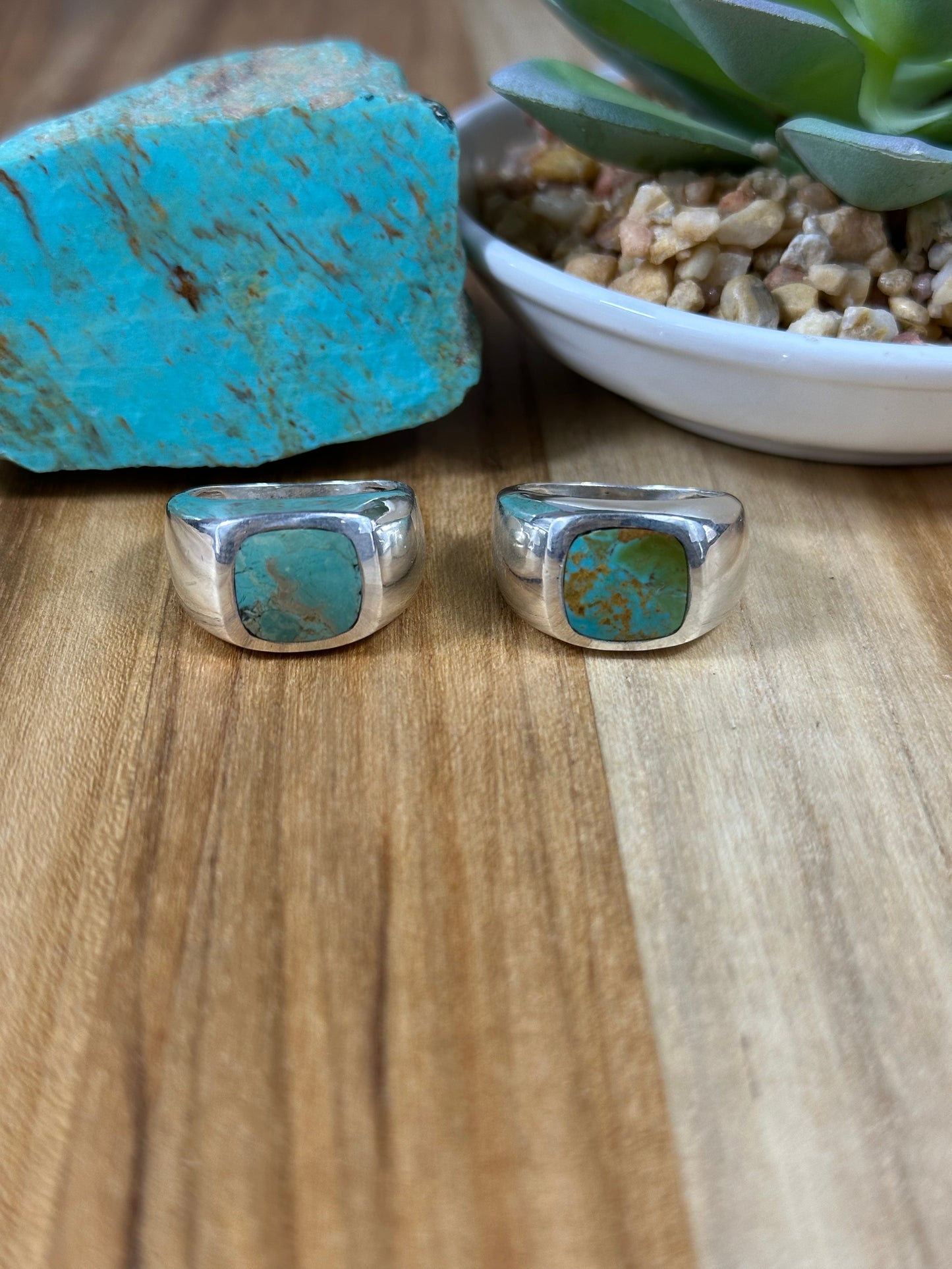 Signet Kingman Turquoise Inlay Rings